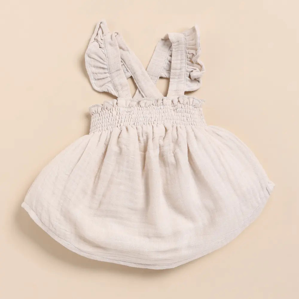 Cot &amp; Candy Baby Organic Muslin Sleeveless Frill Top With Bloomer Set-Oatmeal