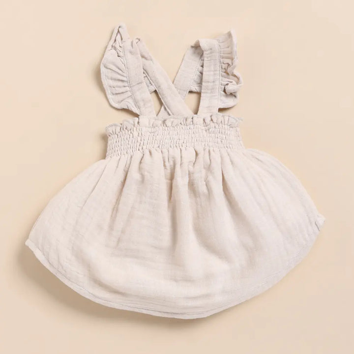 Cot &amp; Candy Baby Organic Muslin Sleeveless Frill Top With Bloomer Set-Oatmeal