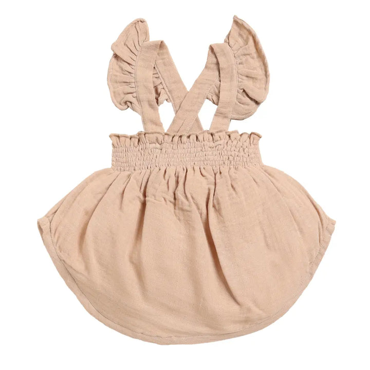 Cot &amp; Candy Baby Organic Muslin Sleeveless Frill Top-Latte