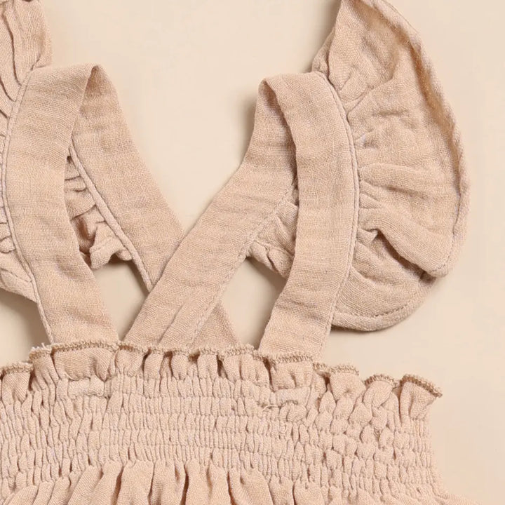 Cot &amp; Candy Baby Organic Muslin Sleeveless Frill Top-Latte