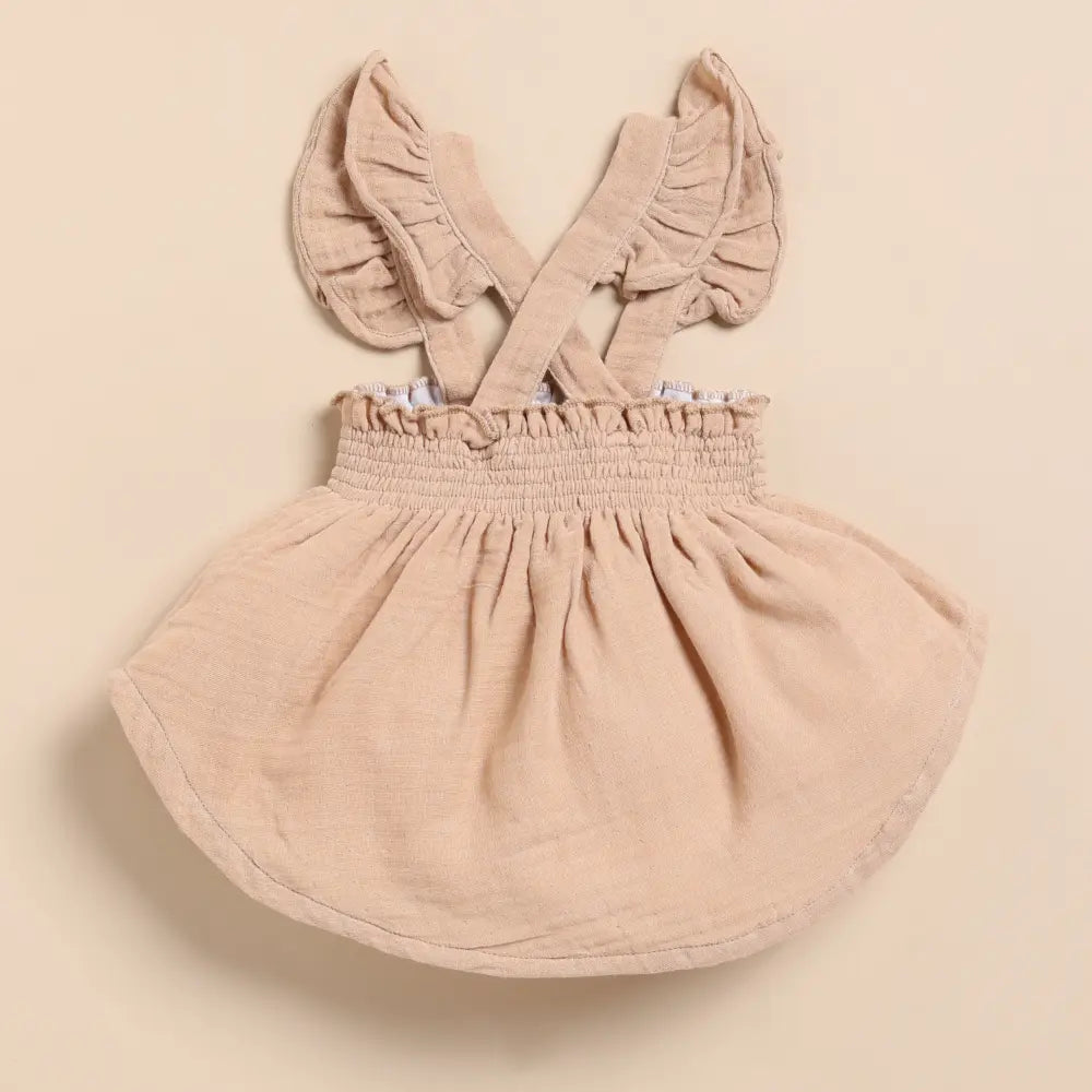 Cot &amp; Candy Baby Organic Muslin Sleeveless Frill Top With Bloomer Set-Latte + Oatmeal