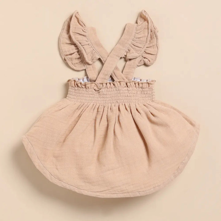 Cot &amp; Candy Baby Organic Muslin Sleeveless Frill Top With Bloomer Set-Latte + Oatmeal