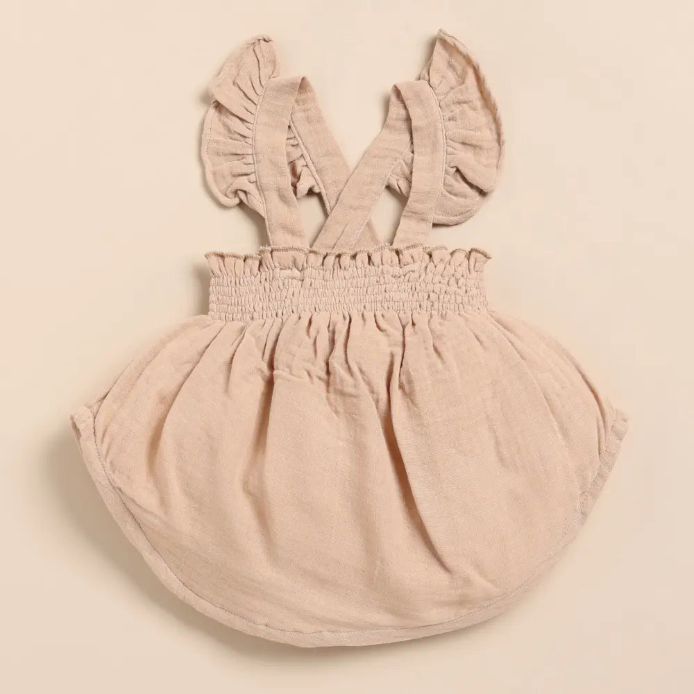 Cot &amp; Candy Baby Organic Muslin Sleeveless Frill Top With Bloomer Set-Latte + Oatmeal