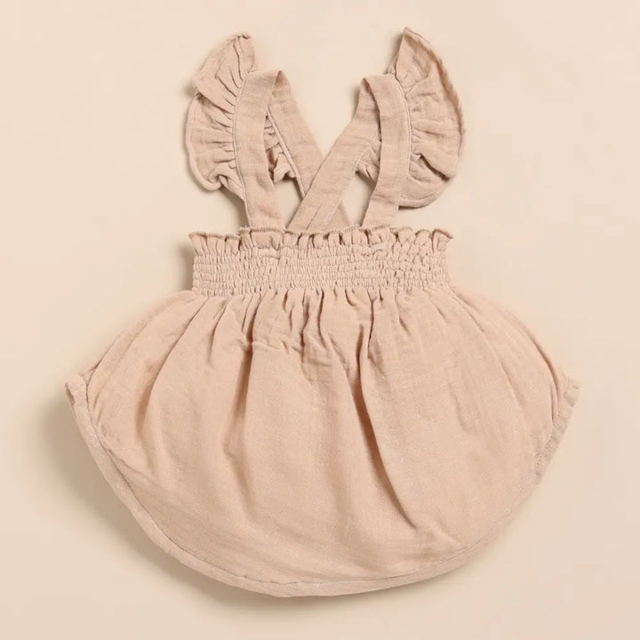 Cot &amp; Candy Baby Organic Muslin Sleeveless Frill Top With Bloomer Set-Latte + Oatmeal
