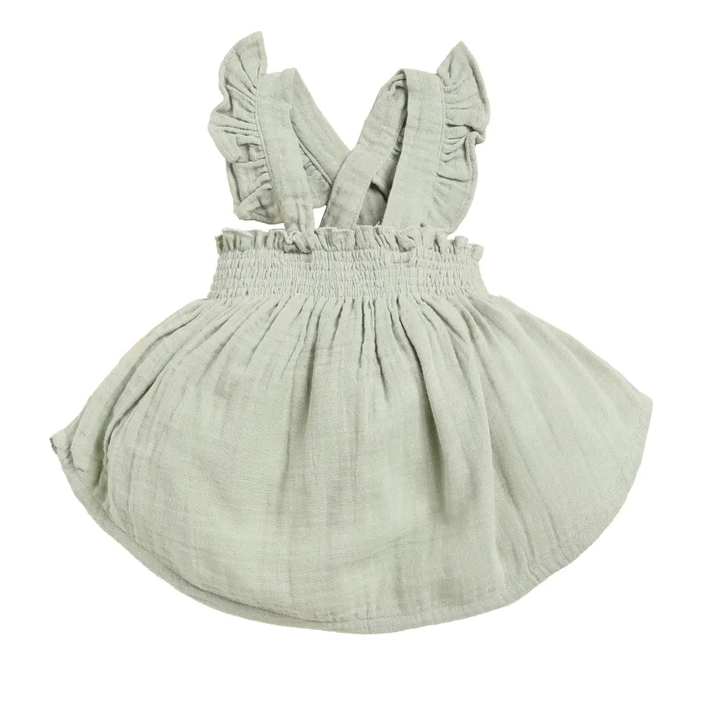 Cot &amp; Candy Baby Organic Muslin Sleeveless Frill Top-Sage