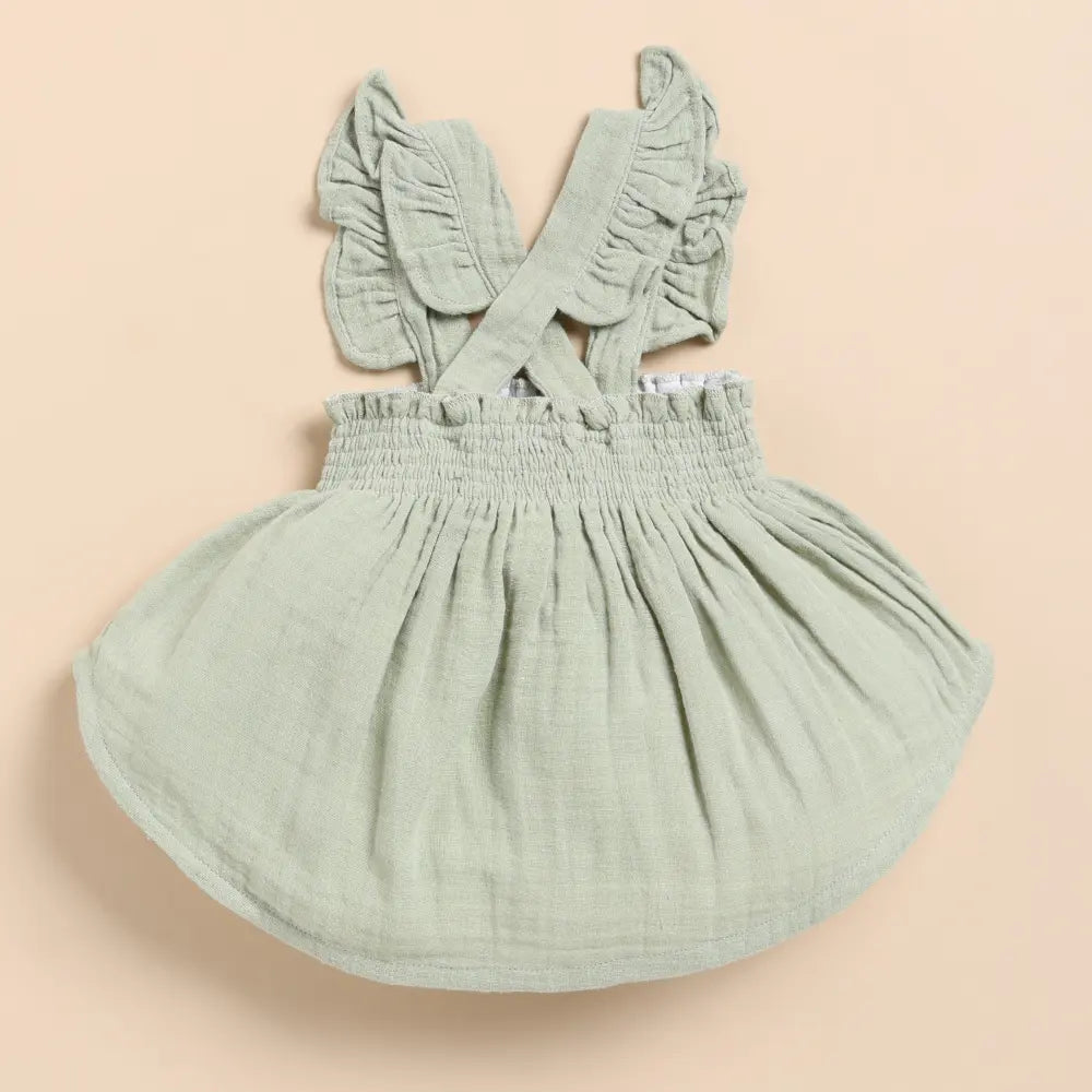 Cot &amp; Candy Baby Organic Muslin Sleeveless Frill Top With Bloomer Set-Sage