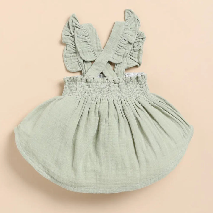Cot &amp; Candy Baby Organic Muslin Sleeveless Frill Top With Bloomer Set-Sage