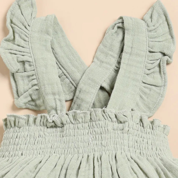 Cot &amp; Candy Baby Organic Muslin Sleeveless Frill Top With Bloomer Set-Sage