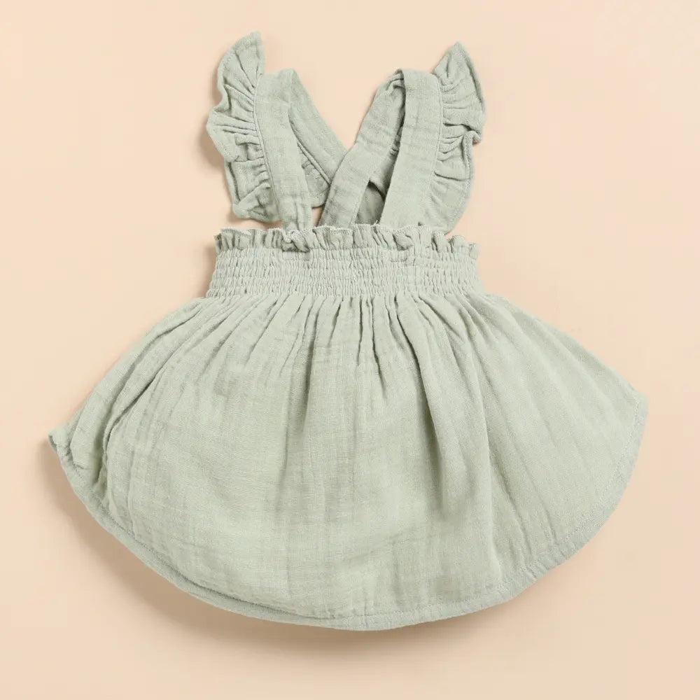 Cot &amp; Candy Baby Organic Muslin Sleeveless Frill Top With Bloomer Set-Sage
