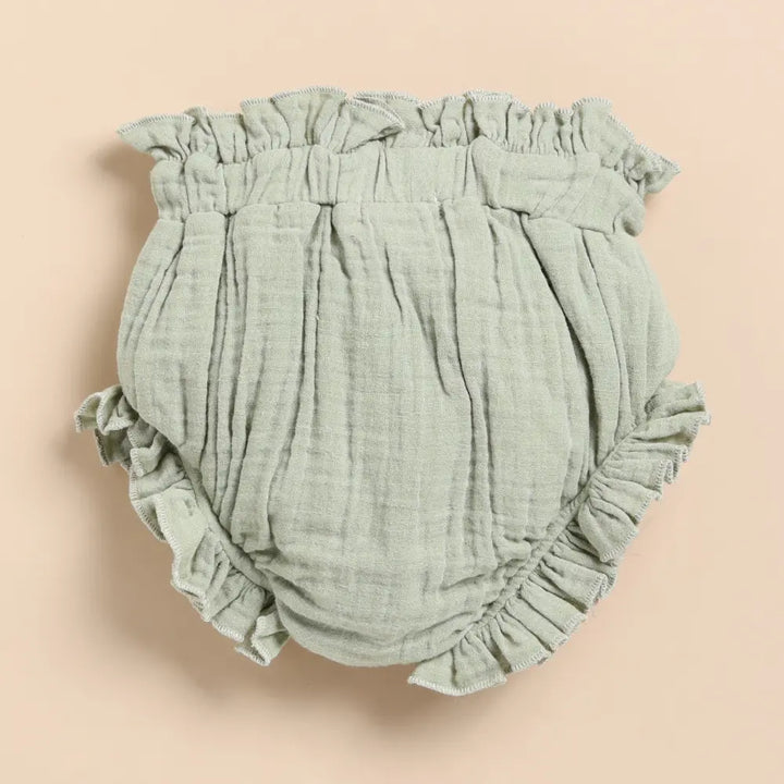 Cot &amp; Candy Baby Organic Muslin Sleeveless Frill Top With Bloomer Set-Sage