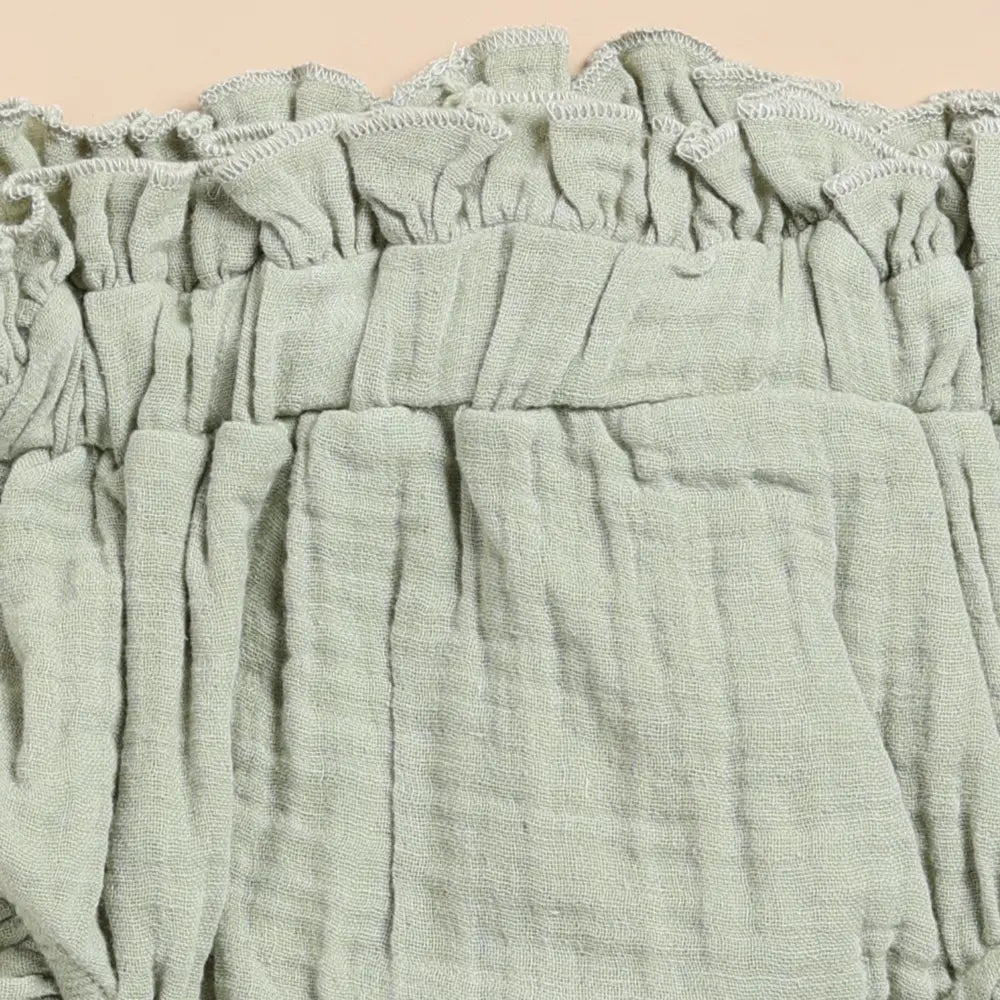 Cot &amp; Candy Baby Organic Muslin Sleeveless Frill Top With Bloomer Set-Sage