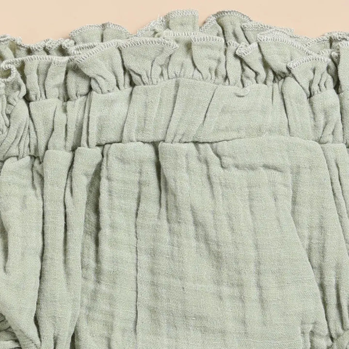 Cot &amp; Candy Baby Organic Muslin Sleeveless Frill Top With Bloomer Set-Sage