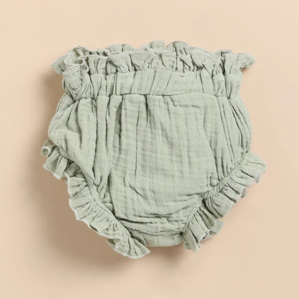 Cot &amp; Candy Baby Organic Muslin Sleeveless Frill Top With Bloomer Set-Sage