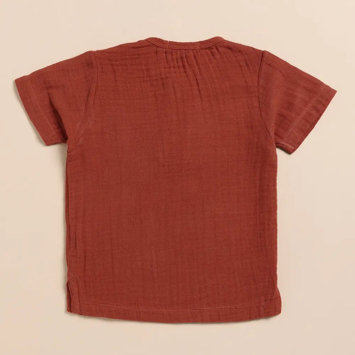 Cot &amp; Candy Baby Organic Muslin Short Sleeve Henley T-Shirt-Picante