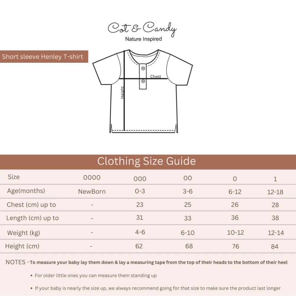 Cot &amp; Candy Baby Organic Muslin Short Sleeve Henley T-Shirt-Picante