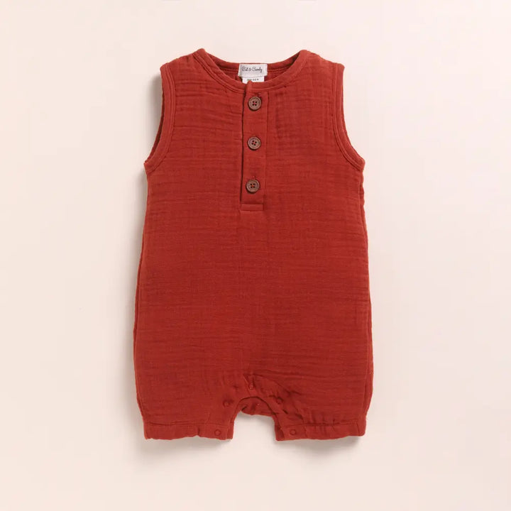 Cot &amp; Candy Baby Organic Muslin Half Romper-Picante