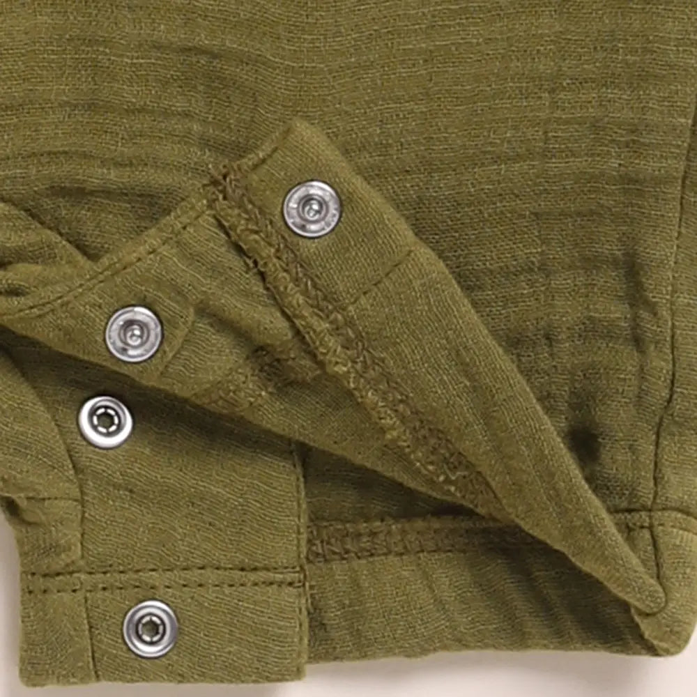 Cot &amp; Candy Baby Organic Muslin Half Romper-Olive