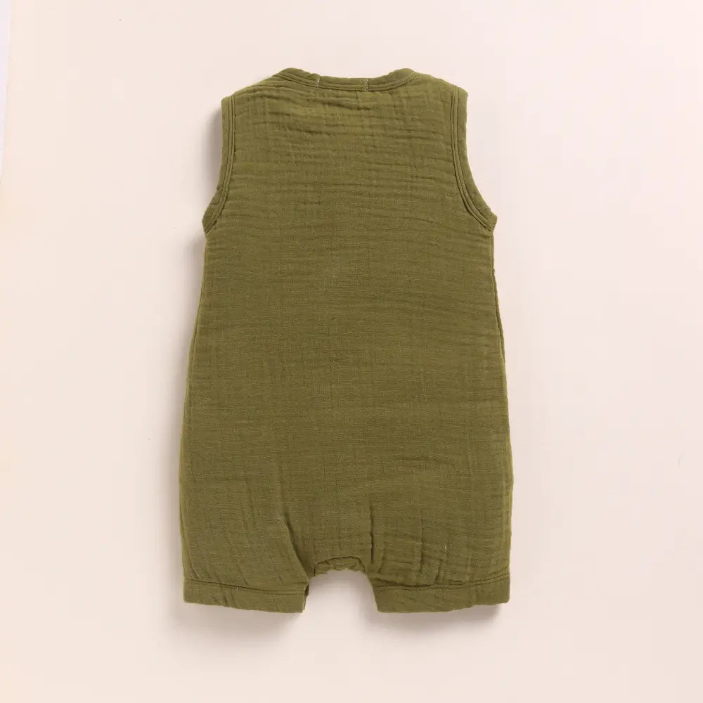 Cot &amp; Candy Baby Organic Muslin Half Romper-Olive