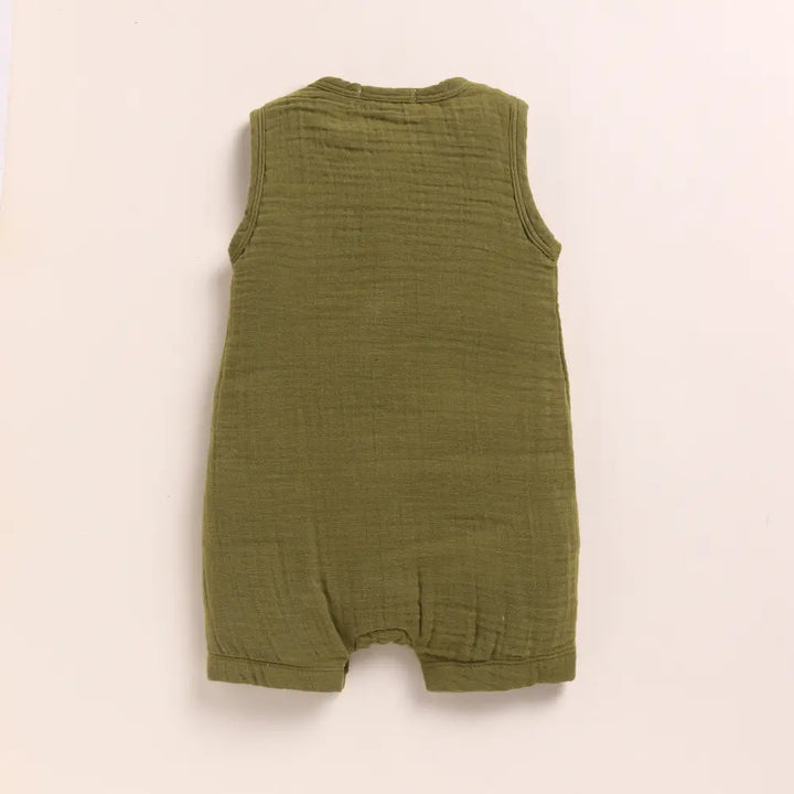 Cot &amp; Candy Baby Organic Muslin Half Romper-Olive