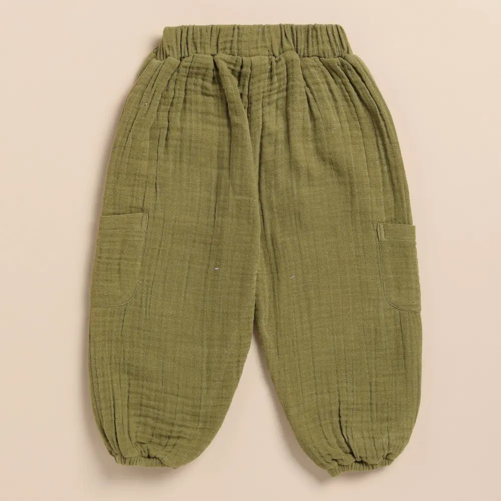 Cot &amp; Candy Baby Organic Muslin Long Sleeve Henley Tshirt With Lounge Pant Set-Olive