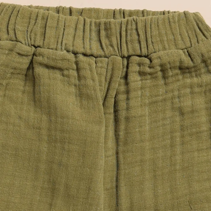 Cot &amp; Candy Baby Organic Muslin Long Sleeve Henley Tshirt With Lounge Pant Set-Olive