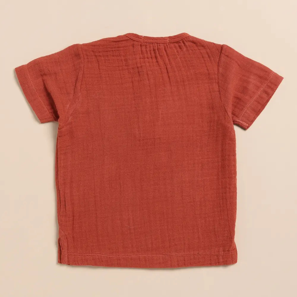 Cot &amp; Candy Baby Organic Muslin Short Sleeve Henley tshirt With Lounge Pant Set-Picante + Olive