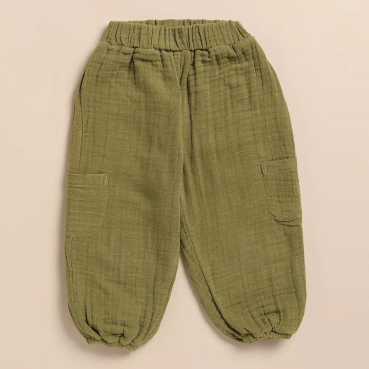 Cot &amp; Candy Baby Organic Muslin Short Sleeve Henley tshirt With Lounge Pant Set-Picante + Olive