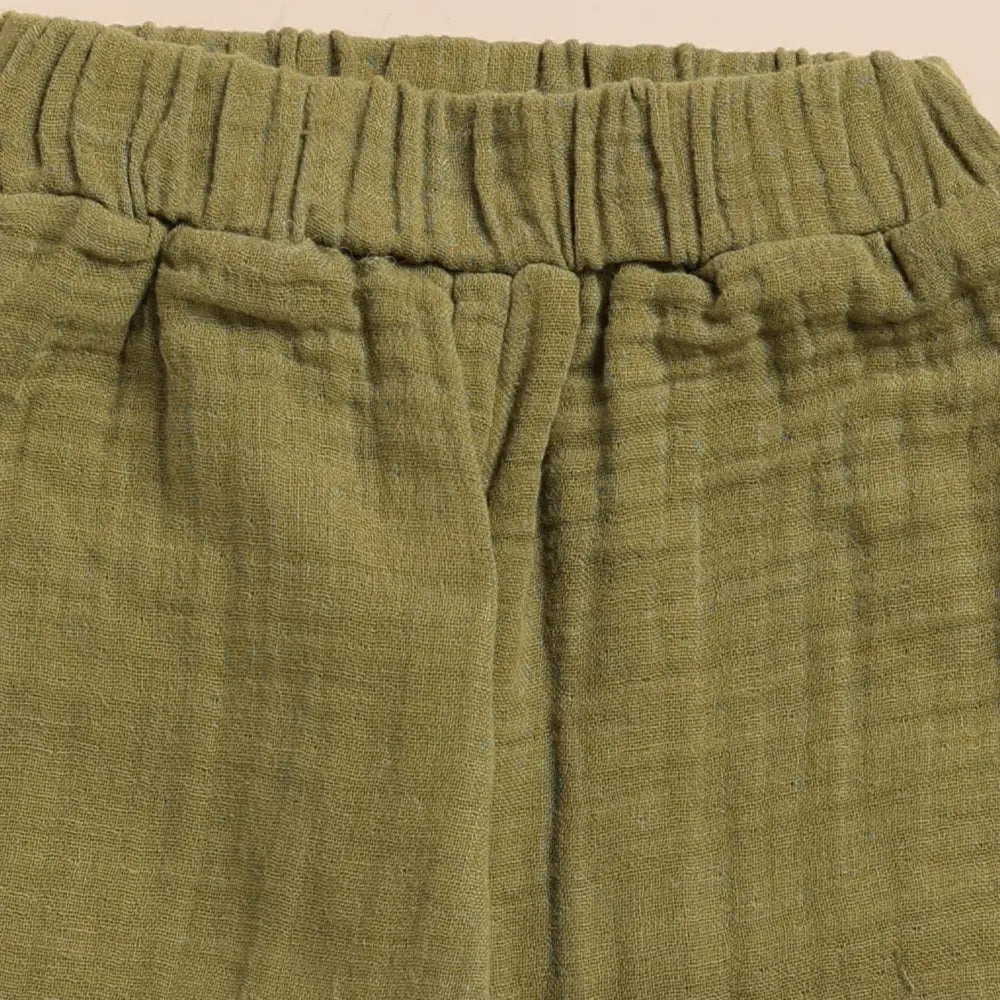 Cot &amp; Candy Baby Organic Muslin Long Sleeve Henley Tshirt With Lounge Pant Set-Picante + Olive