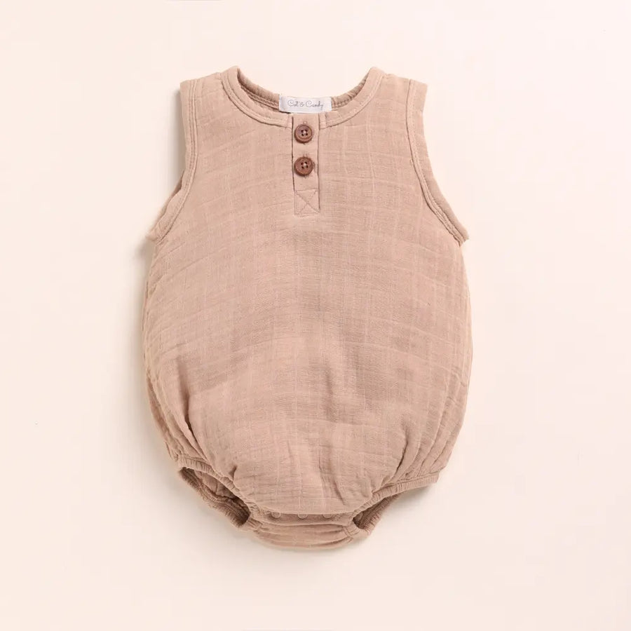 Cot & Candy Baby Organic Muslin Bubble Romper-Latte