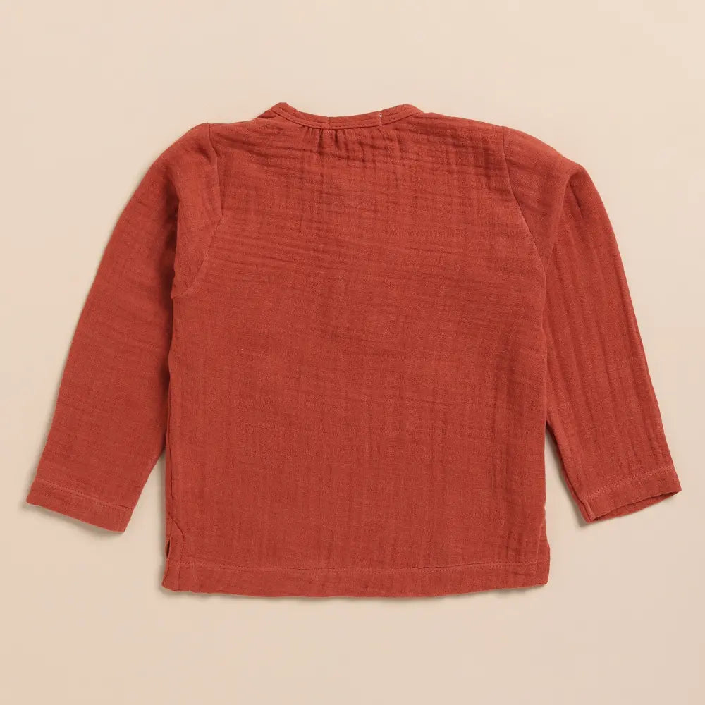 Cot &amp; Candy Baby Organic Muslin Long Sleeve Henley Tshirt With Lounge Pant Set-Picante + Latte