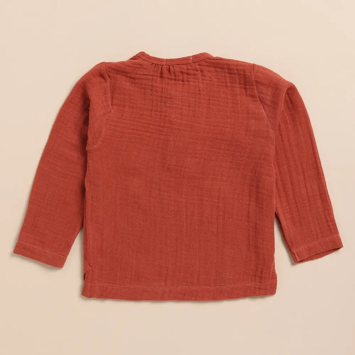 Cot &amp; Candy Baby Organic Muslin Long Sleeve Henley Tshirt With Lounge Pant Set-Picante + Latte
