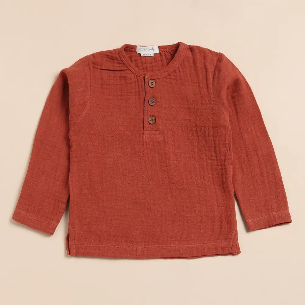 Cot &amp; Candy Baby Organic Muslin Long Sleeve Henley T-Shirt-Picante