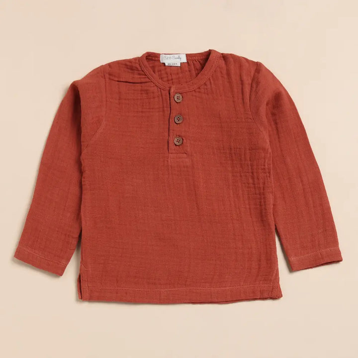 Cot &amp; Candy Baby Organic Muslin Long Sleeve Henley T-Shirt-Picante