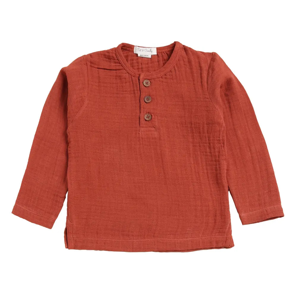 Cot &amp; Candy Baby Organic Muslin Long Sleeve Henley T-Shirt-Picante