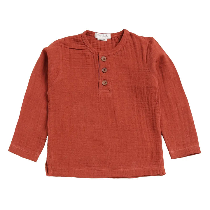 Cot &amp; Candy Baby Organic Muslin Long Sleeve Henley T-Shirt-Picante