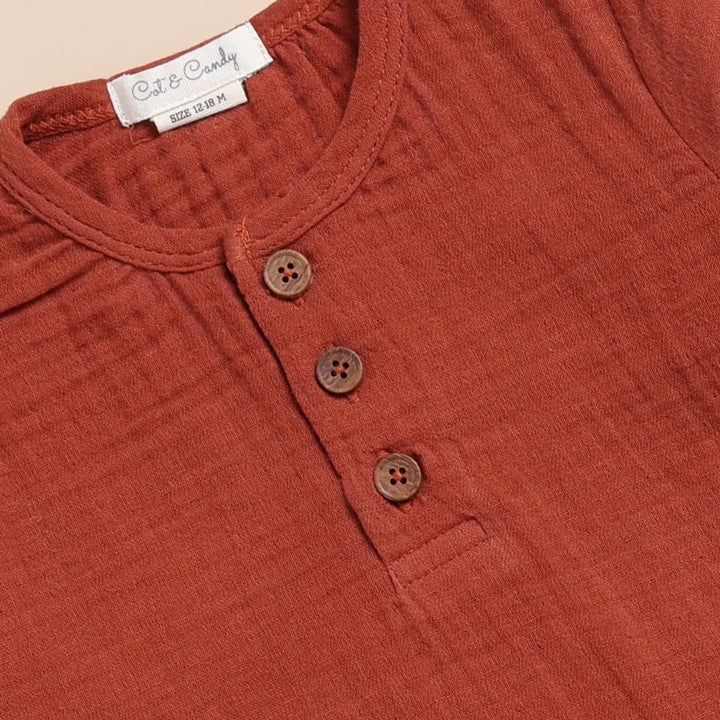 Cot &amp; Candy Baby Organic Muslin Long Sleeve Henley T-Shirt-Picante