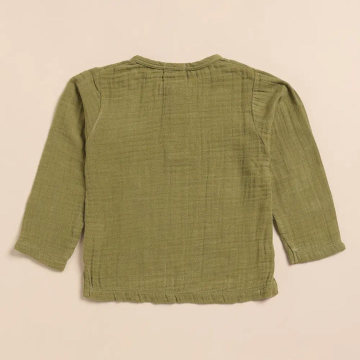 Cot &amp; Candy Baby Organic Muslin Long Sleeve Henley T-Shirt-Olive drab