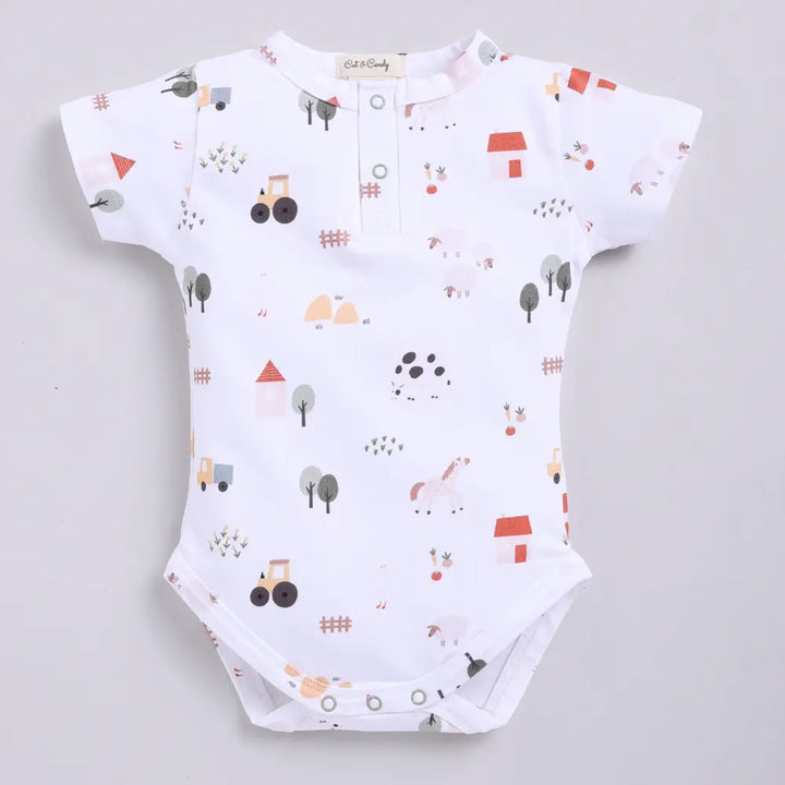 Cot &amp; Candy Baby Organic Short Sleeve Bodysuit - Farm Animals