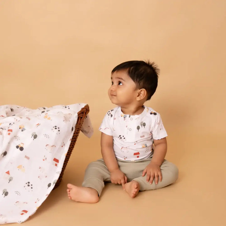 Cot &amp; Candy Baby Organic Short Sleeve Bodysuit - Farm Animals