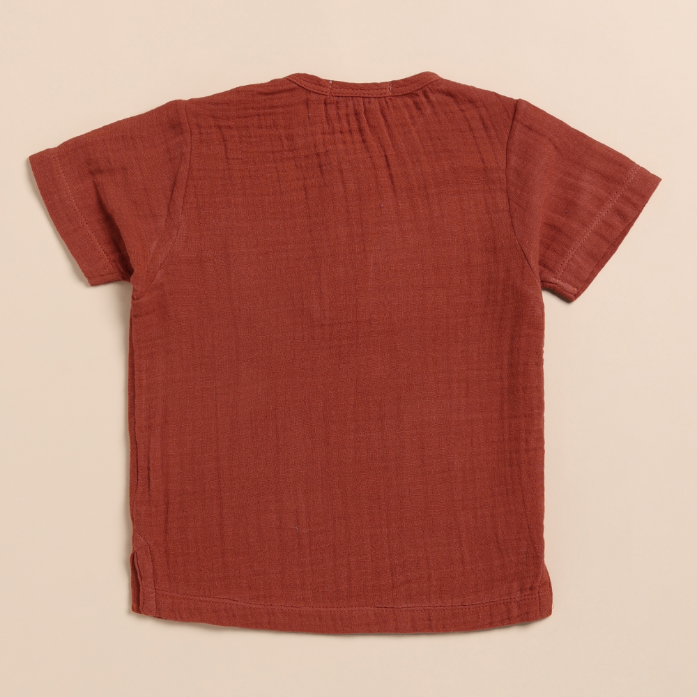 Cot &amp; Candy Baby Organic Muslin Henley Short Sleeve Tshirt with Lounge Pant Set-Picante + Latte