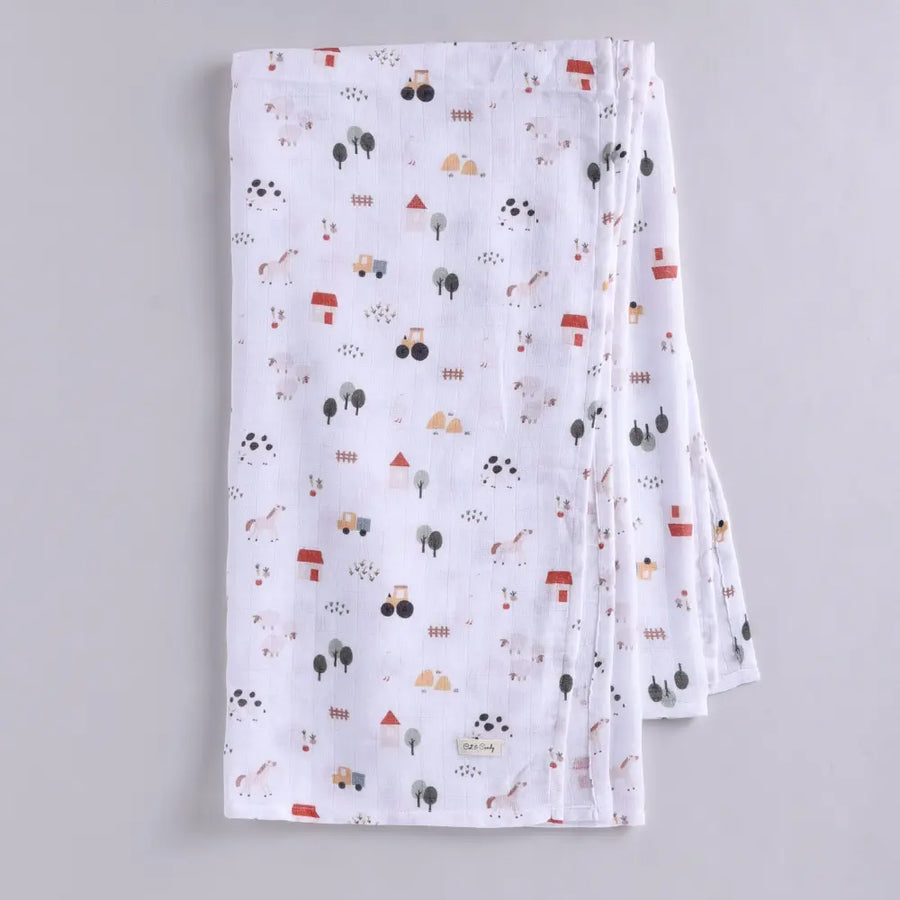 Cot & Candy Baby Organic Muslin Swaddle Wrap-Farm Animal Collection