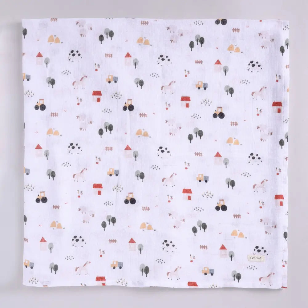 Cot &amp; Candy Baby Organic Muslin Swaddle Wrap-Farm Animal Collection