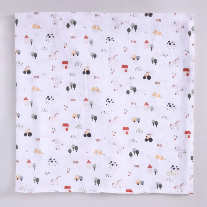 Cot &amp; Candy Baby Organic Muslin Swaddle Wrap-Farm Animal Collection