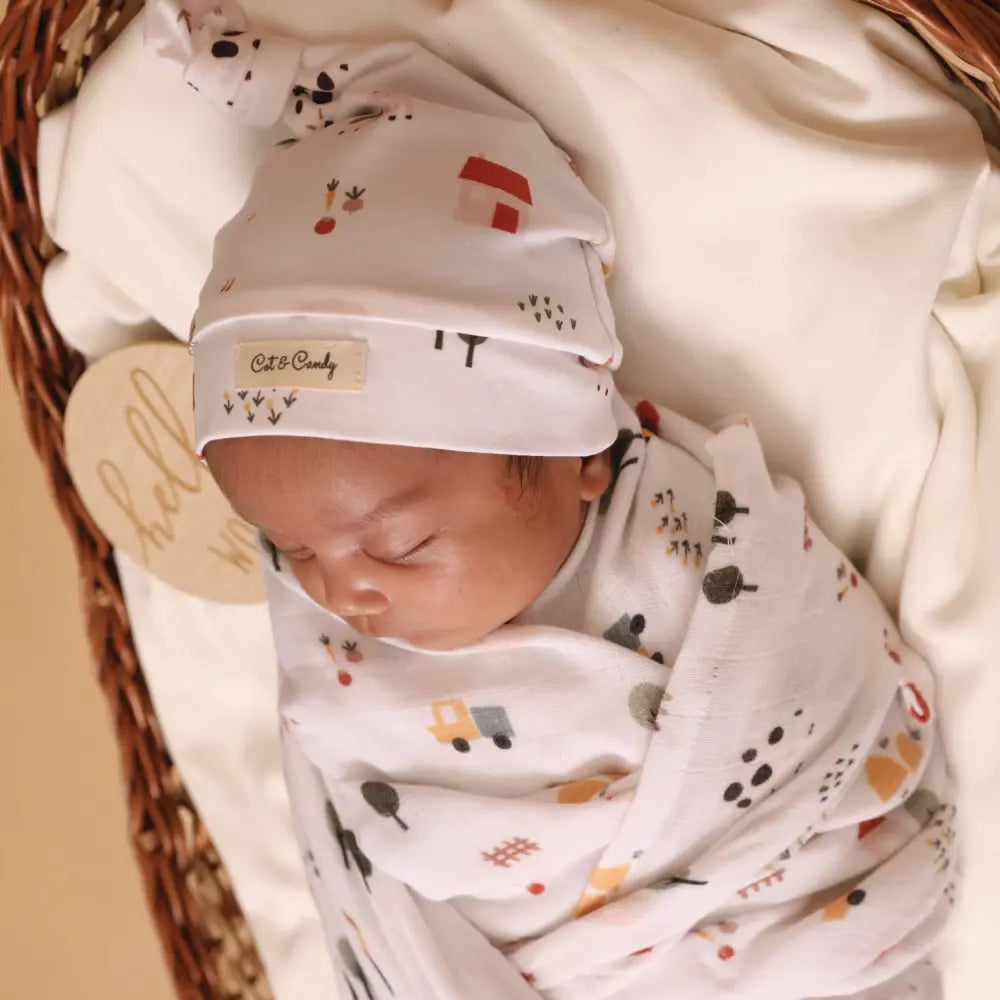 Cot &amp; Candy Baby Organic Muslin Swaddle Wrap-Farm Animal Collection