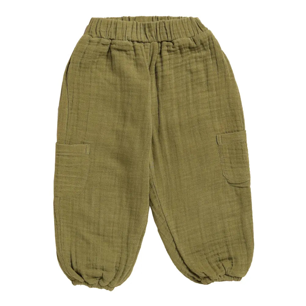 Cot &amp; Candy Baby Organic Muslin Lounge Pants-Olive drab