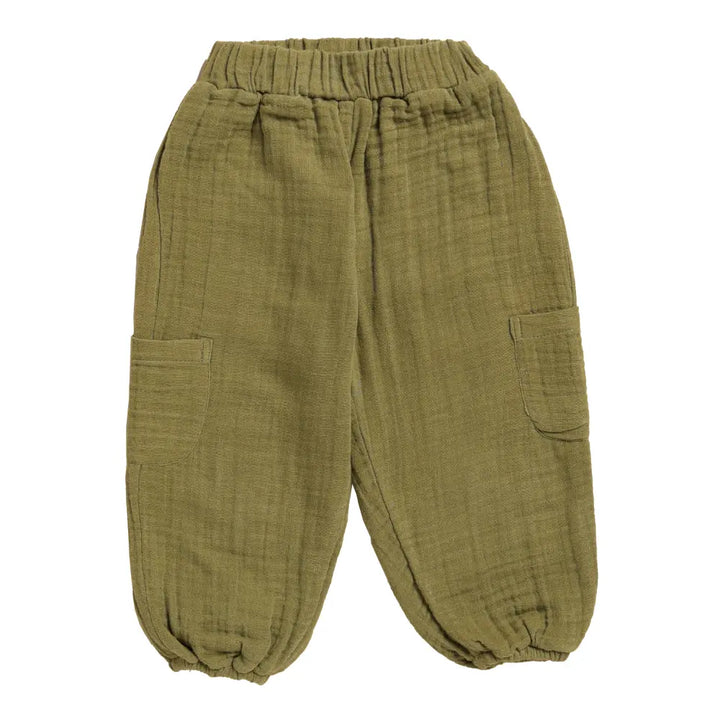 Cot &amp; Candy Baby Organic Muslin Lounge Pants-Olive drab