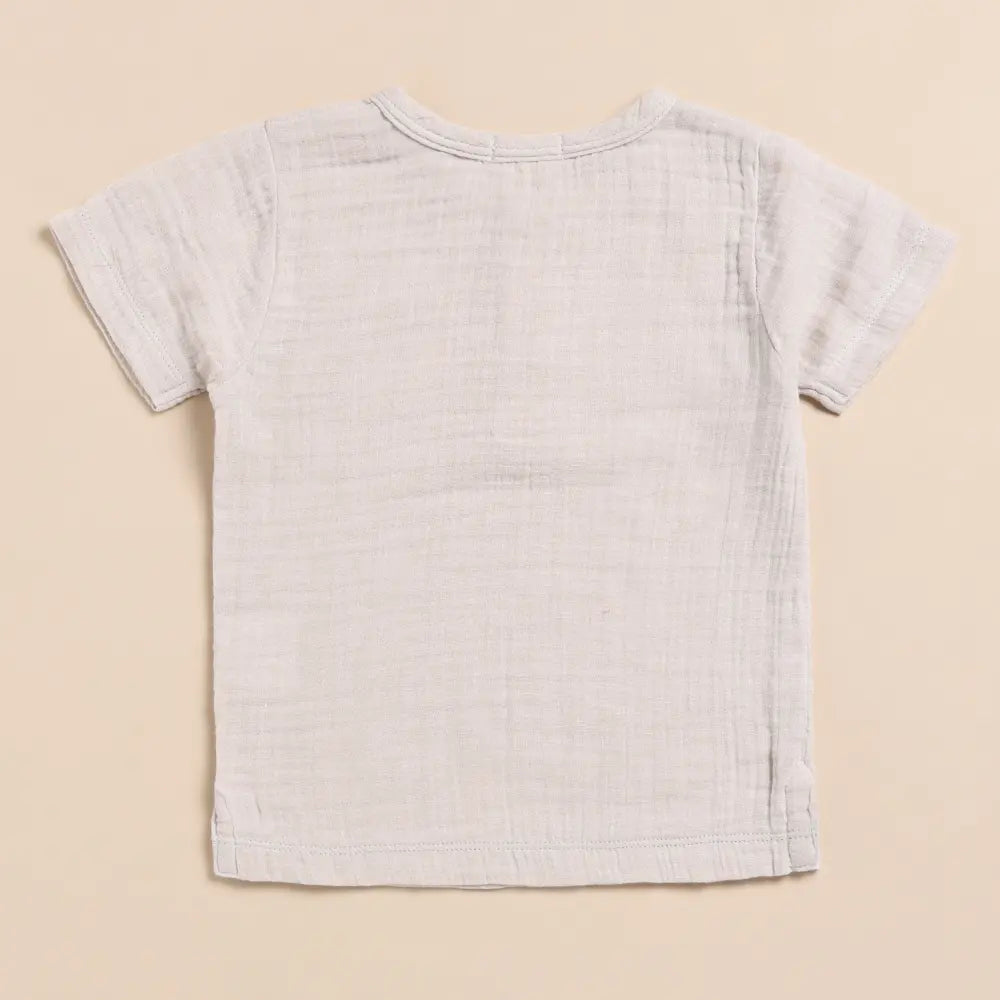 Cot &amp; Candy Baby Organic Muslin Short Sleeve Henley Tshirt With Lounge Pant Set-Oatmeal + Latte