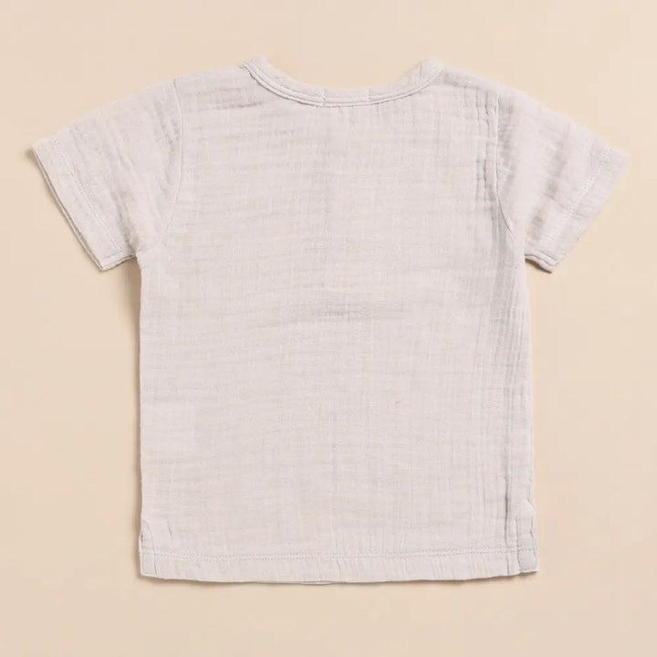 Cot &amp; Candy Baby Organic Muslin Short Sleeve Henley Tshirt With Lounge Pant Set-Oatmeal + Latte