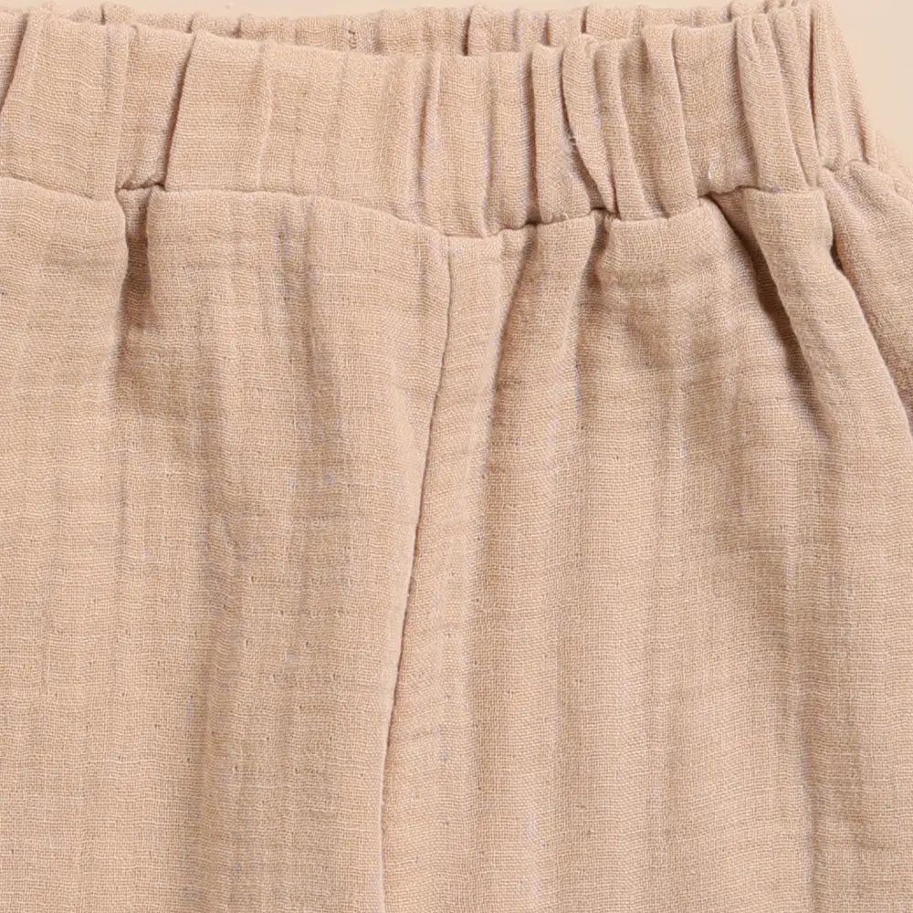 Cot &amp; Candy Baby Organic Muslin Short Sleeve Henley Tshirt With Lounge Pant Set-Oatmeal + Latte