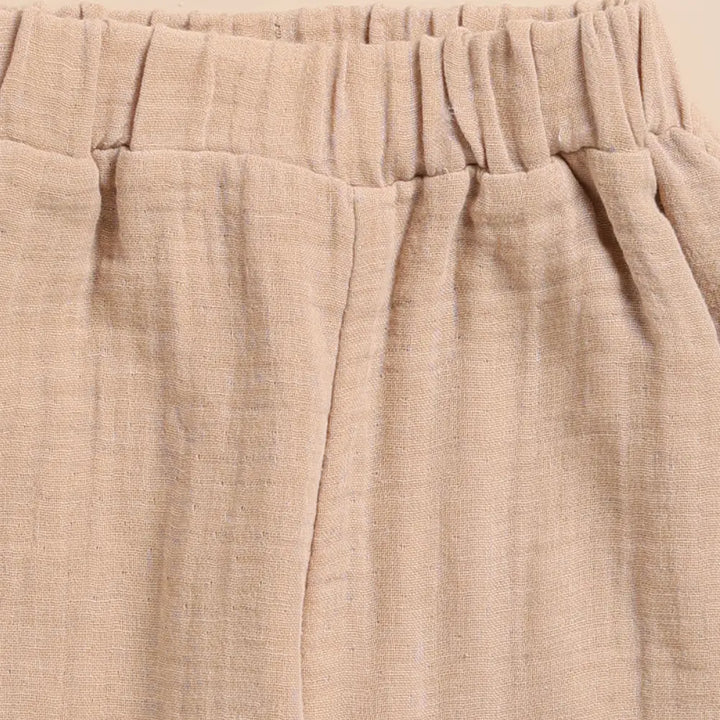 Cot &amp; Candy Baby Organic Muslin Short Sleeve Henley Tshirt With Lounge Pant Set-Oatmeal + Latte